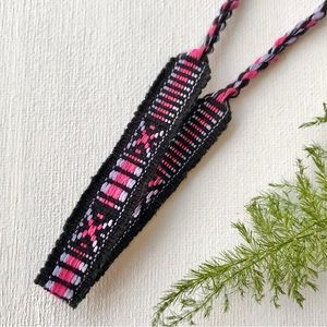 Black, Pink & Lavender Boho Woven Bracelet